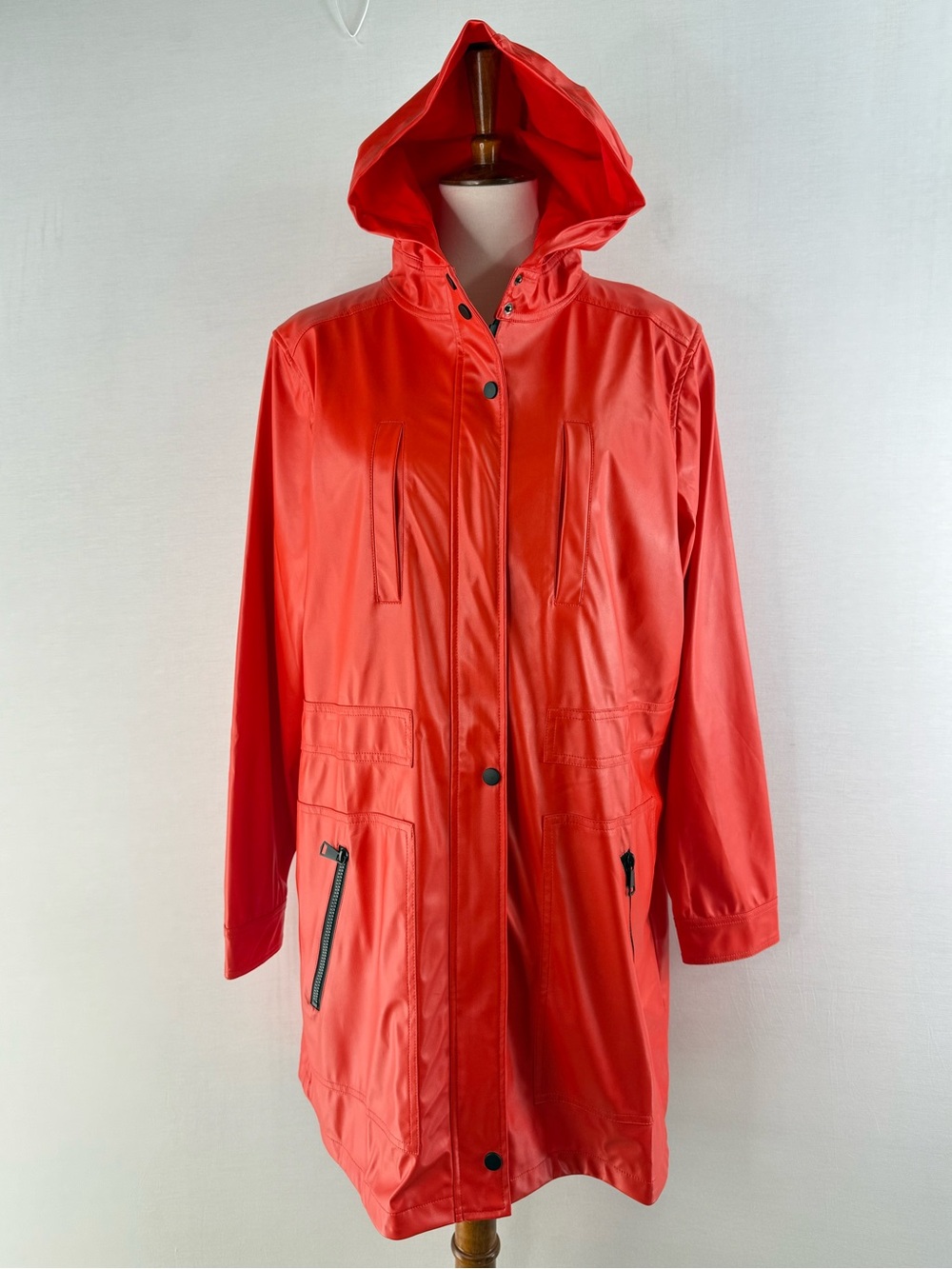ATTITUDES by Renee City Flame Red Hooded Rain Jacket NWT